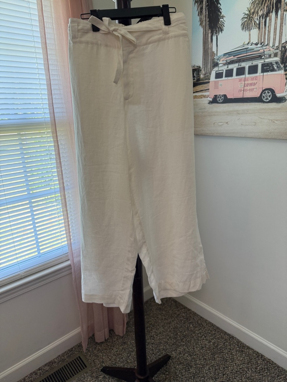 Kim Rogers White Tie-Waist Wide Leg Linen Pants
